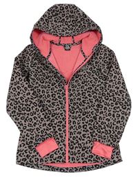 Hnedá melírovaná softshellová bunda s kapucňou a leopardím vzorom Y.F.K.