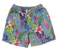 Světlemodré květované plážové kraťasy s listy Matalan
