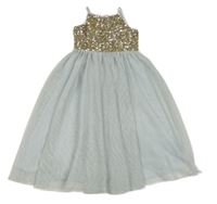 Zlato-sivé slávnostné šaty s flitrami a tylovou sukní Moonson