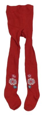 Červené punčocháče s květy Tu