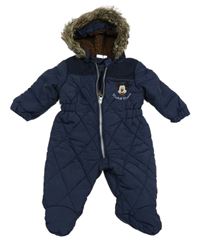 Tmavomodrá šusťáková zimní kombinéza s Mickeym a kapucí s kožešinou Disney