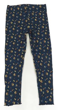 Tmavomodré kvetované rebrované legíny Lily & Dan