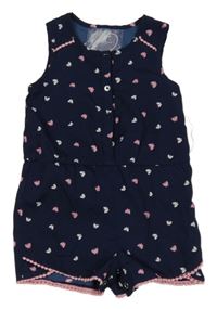 Tmavomodrý kraťasový overal s motýlky Yd.