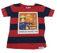 Vínovo-tmavomodré pruhované tričko s požárníkem Samem