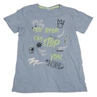 Svetlomodré tričko s nápismi