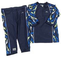 2set - Tmavomodro-zeleno-bílé UV triko se žraloky + UV kraťasy Trespass
