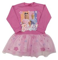 Ružové teplákové šaty s Barbie a tylovou sukní