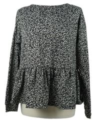 Dámské černo-bílé kytičkované úpletové peplum triko New  Look 