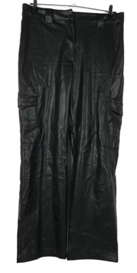 Dámské černé koženkové široké kalhoty s kapsami Primark 