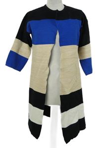 Dámský černo-modro-béžový pruhovaný svetrový cardigán 