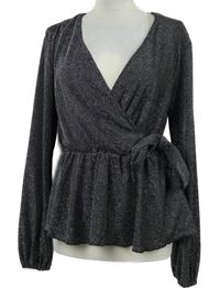 Dámská černo-stříbrná peplum halenka s mašlí Amisu