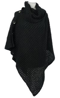 Dámske čierne svetrové pončo s rolákom Laura Torelli