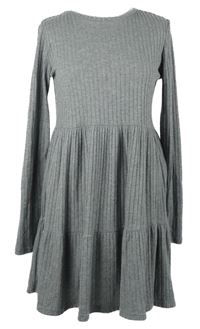 Dámske sivé rebrované úpletové šaty Bershka