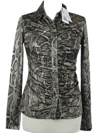 Nové - Dámská černo-béžová vzorovaná řasená halenka Guess 