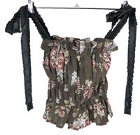 Dámský hnědý květovaný crop top H&M
