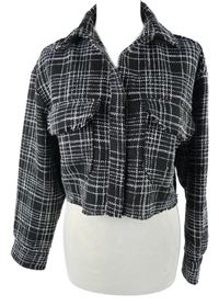 Dámska čierno-biela kockovaná košeľová crop bunda H&M
