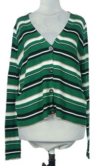 Dámsky zeleno-čierno-biely pruhovaný rebrovaný prepínaci sveter New Look