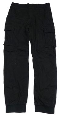 Čierne plátenné cuff nohavice s vreckami H&M