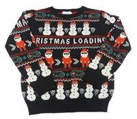 Čierny vzorovaný sveter so sněhuláky a Santa Clausem Primark