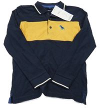 Nové - Tmavomodro-žluté polo triko s výšivkou M&S