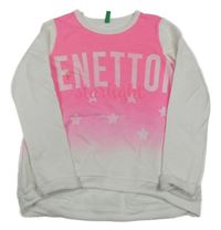 Neonově růžovo-bílá mikina s logem Benetton