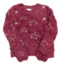Vínový chlpatý sveter s hviezdami Pocopiano