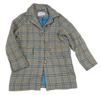 Bílo-hnědo-modrý kostkovaný zateplený kabát Reserved