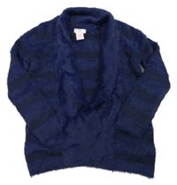 Tmavomodrý pruhovaný chlpatý cardigan