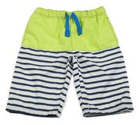 Limetkovo-modro-biele pruhované šušťákové kraťasy