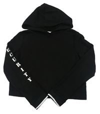 Čierna crop mikina s nápisem na rukávu a kapucňou H&M