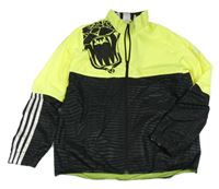 Neonově žluto-černá šusťáková zimní bunda s kapucí Adidas