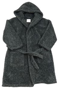 Tmavosivý melírovaný chlpatý župan s kapucňou a opaskom Next