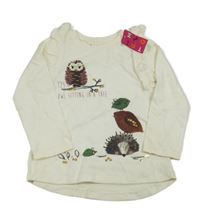 Nové - Smotanová tunika so sovou a vtáčky Nutmeg