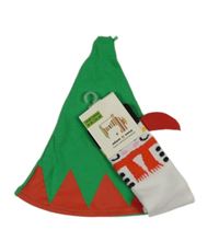 2set - Zeleno-červená čepice - Elf + bílé ponožky se sněhulákem - nové