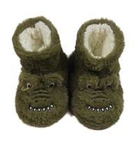 Khaki chlupaté zateplené bačkory s dinem vel. 24