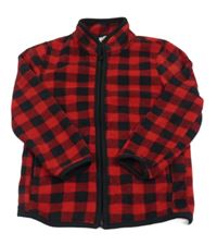 Červeno-čierna kockovaná fleecová prepínaci mikina