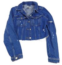 Modrá rifľová crop bunda s vyšúchaním Denim Co.