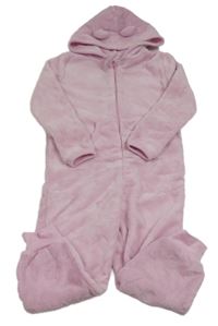 Svetloružová plyšová kombinéza s kapucňou Kiki&Koko