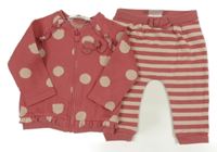 2set - Růžová puntíkatá propínací mikina + pruhované tepláky Mayoral