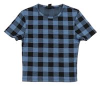 Modro-černé kostkované crop tričko New Look