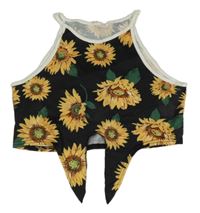 Čierny kvetovaný crop top s uzlom Shein