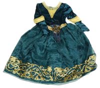 Kostým - Tmavozeleno-zlaté sametovo/organzové šaty s ozdobou - Rebelka