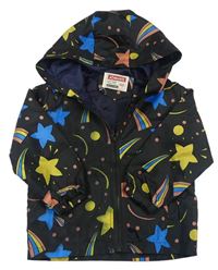 Čierna šušťáková jarná bunda s hviezdičkami a kapucňou Jomake