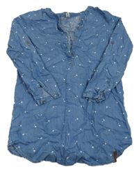 Modré kytičkované šaty riflového vzhledu Yigga