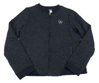 Tmavomodro-zlatá vzorovaná prepínaci mikina so srdiečkom Okaidi