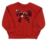 Červená mikina s mašlí z flitrů H&M