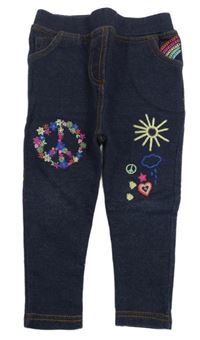 Tmavomodré tregíny riflového vzhledu s výšivkou Bluezoo