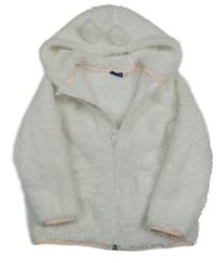 Biela chlpatá bunda s kapucňou Lupilu