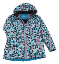 Tyrkysovo-růžová vzorovaná zimní funkční bunda s kapucí Crane