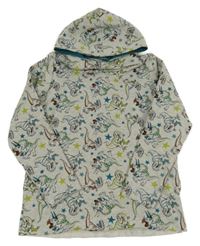 Sivá melírovaná mikina s dinosaurami a kapucňou